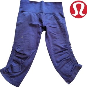 LULULEMON In the Flow Cropped Ruched Workout Leggings Size 6 Purple